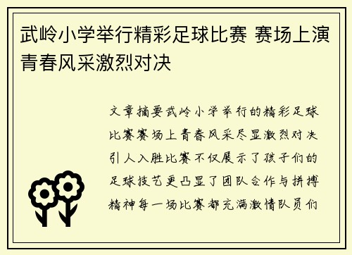 武岭小学举行精彩足球比赛 赛场上演青春风采激烈对决