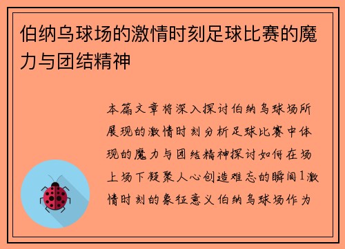 伯纳乌球场的激情时刻足球比赛的魔力与团结精神