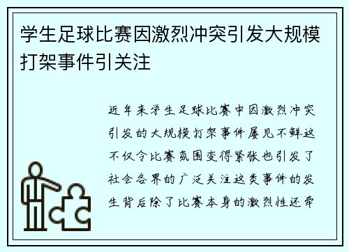 学生足球比赛因激烈冲突引发大规模打架事件引关注