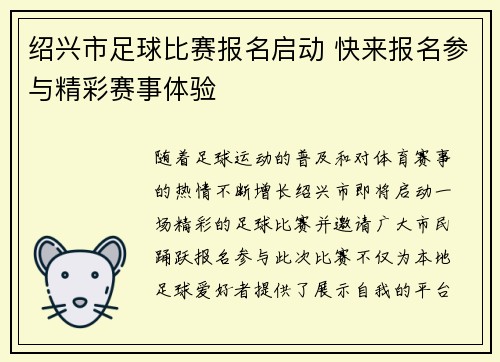 绍兴市足球比赛报名启动 快来报名参与精彩赛事体验
