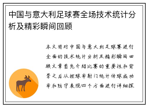 中国与意大利足球赛全场技术统计分析及精彩瞬间回顾