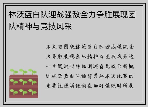 林茨蓝白队迎战强敌全力争胜展现团队精神与竞技风采