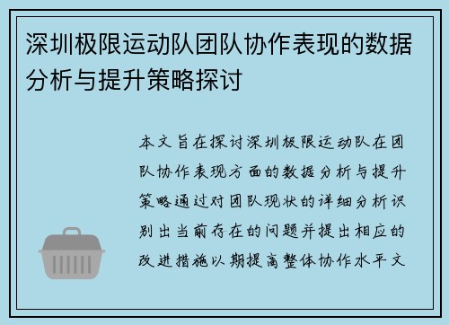 深圳极限运动队团队协作表现的数据分析与提升策略探讨